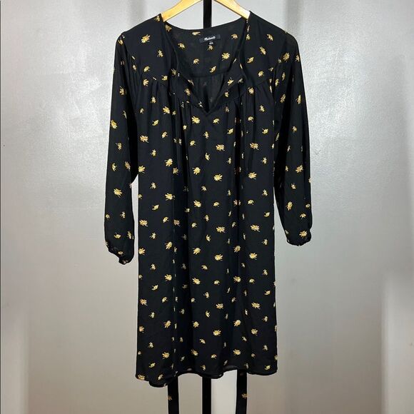 Madewell Black Floral Long Sleeve Dress with Belt - Picture 2 of 8